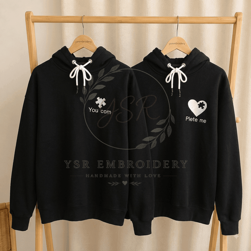 Kit Sweat à Capuche Brodé Couple "You Complete Me" Pièce de Puzzle