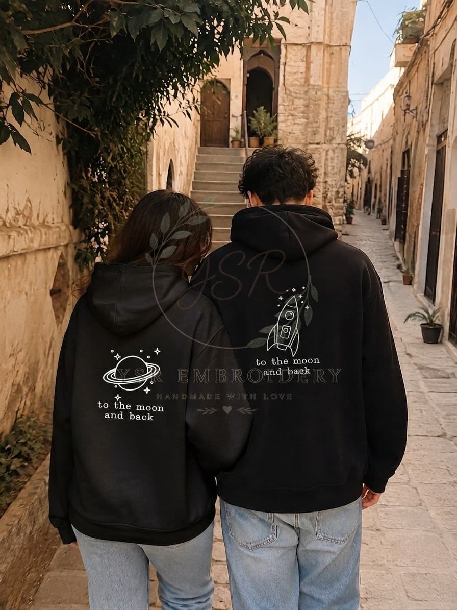 Kit Sweat à Capuche Brodé Dos Couple "To The Moon & Back"