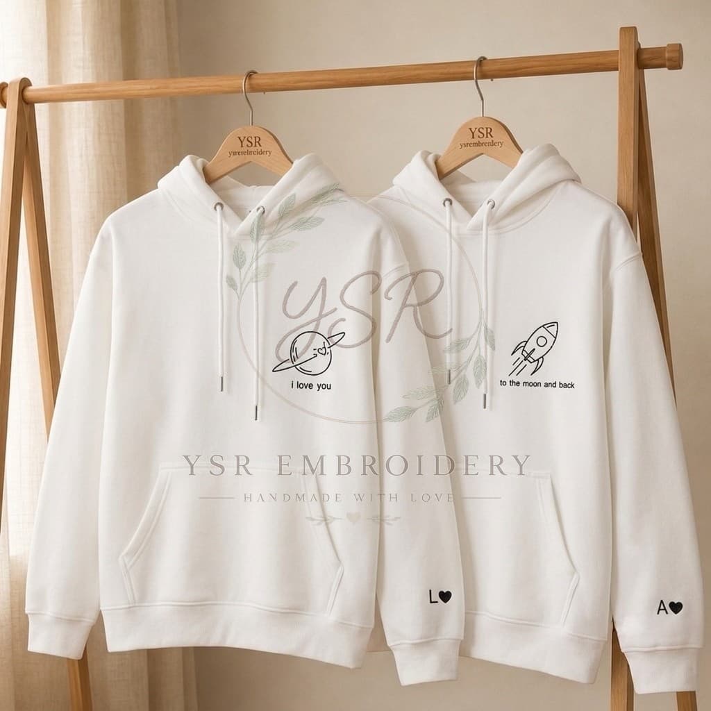 Kit Sweat à Capuche Brodé Couple "To The Moon & Back"