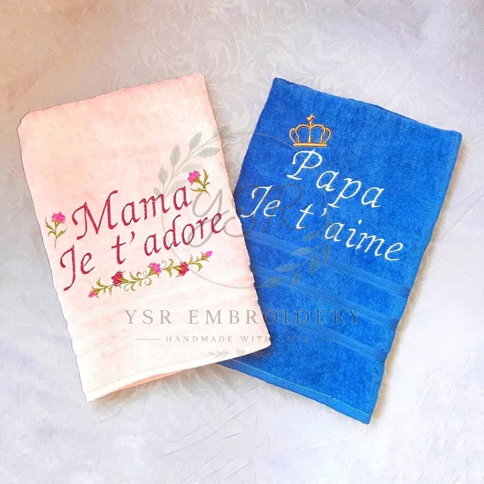 Kit Serviettes de Bain Brodées "Maman & Papa"